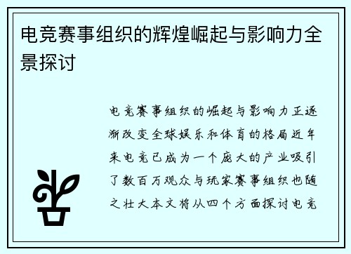 电竞赛事组织的辉煌崛起与影响力全景探讨