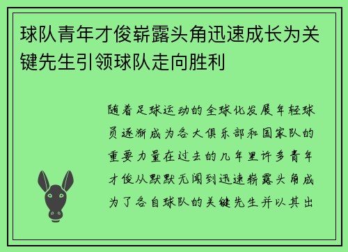 球队青年才俊崭露头角迅速成长为关键先生引领球队走向胜利