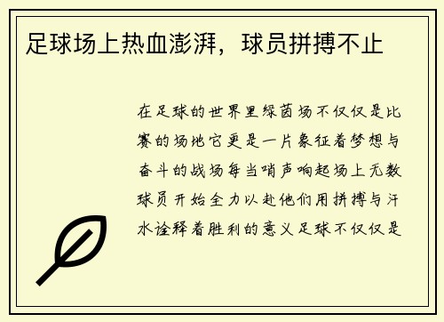 足球场上热血澎湃，球员拼搏不止