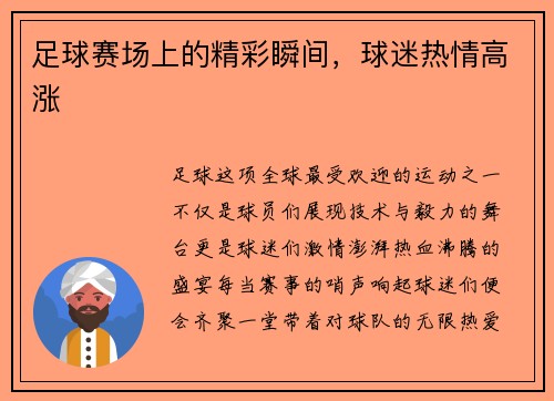 足球赛场上的精彩瞬间，球迷热情高涨