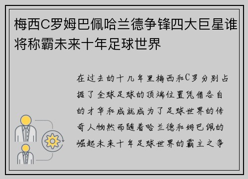 梅西C罗姆巴佩哈兰德争锋四大巨星谁将称霸未来十年足球世界