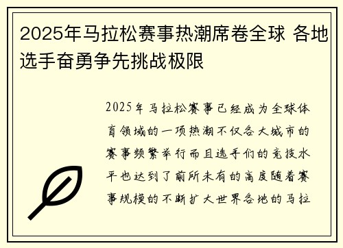 2025年马拉松赛事热潮席卷全球 各地选手奋勇争先挑战极限