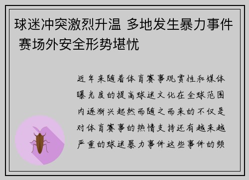 球迷冲突激烈升温 多地发生暴力事件 赛场外安全形势堪忧